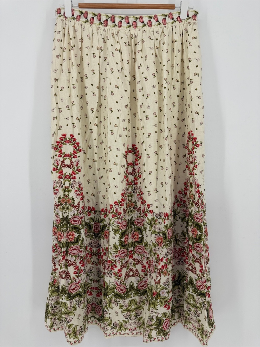 Max Studio NWT Floral Border Print Maxi Skirt Linen Blend Cream M - Picture 4 of 6